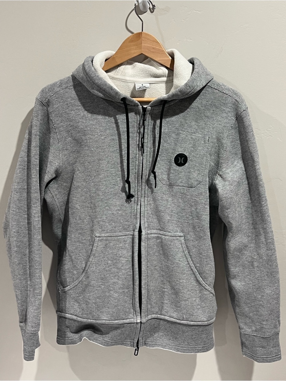 Hurley Men's Gray Full-Zip Hoodie with Black Drawstrings